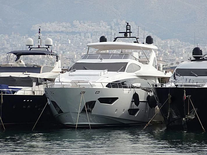 a group of boats in a harbor aboard MEMORIES TOO Yacht for Sale