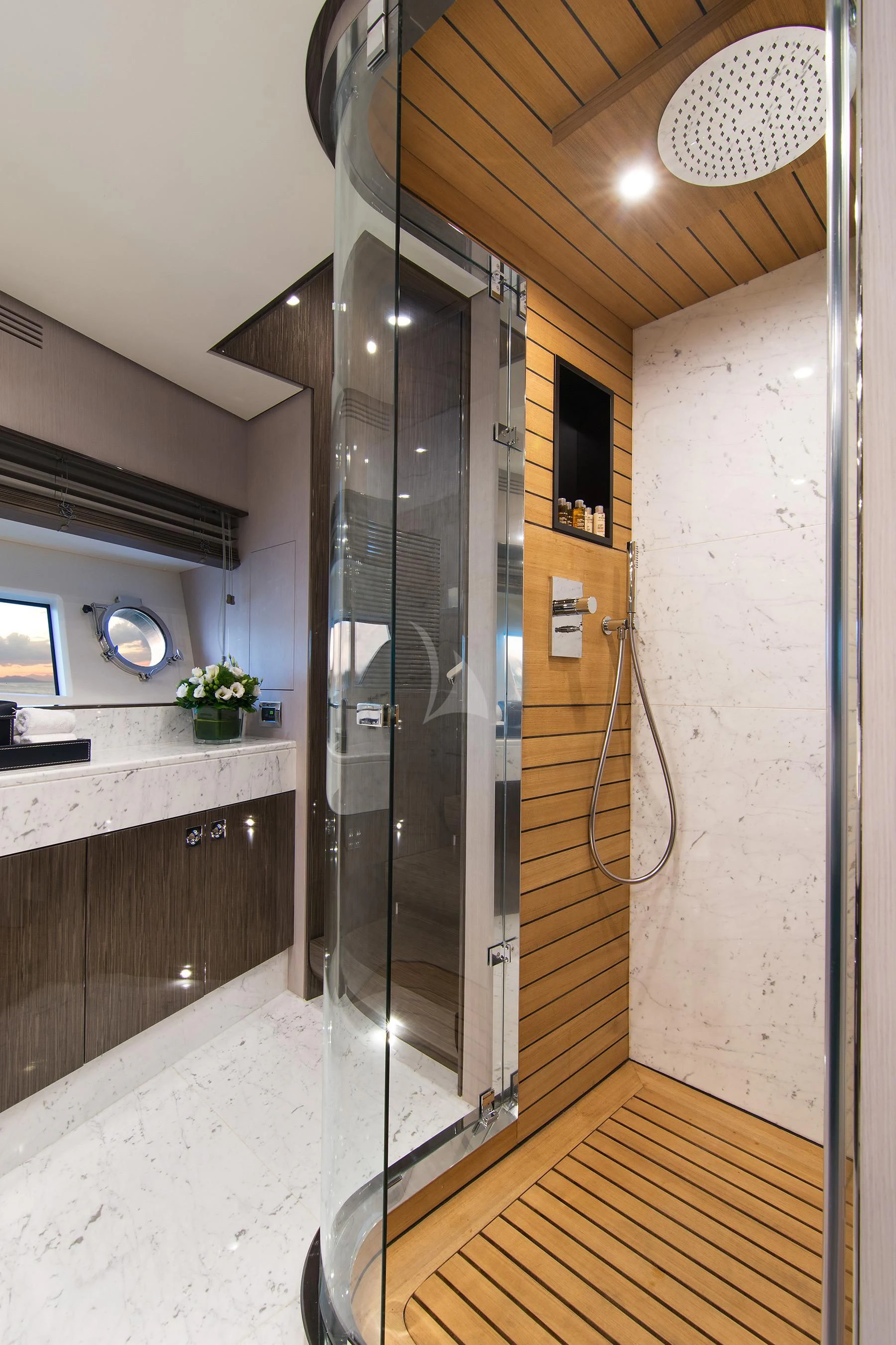 a large shower unit in a bathroom aboard MEMORIES TOO Yacht for Sale