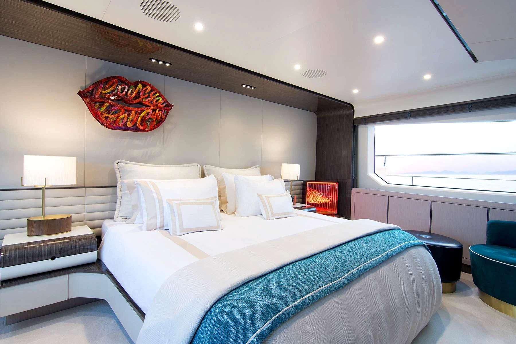 a bed in a room aboard MEMORIES TOO Yacht for Sale