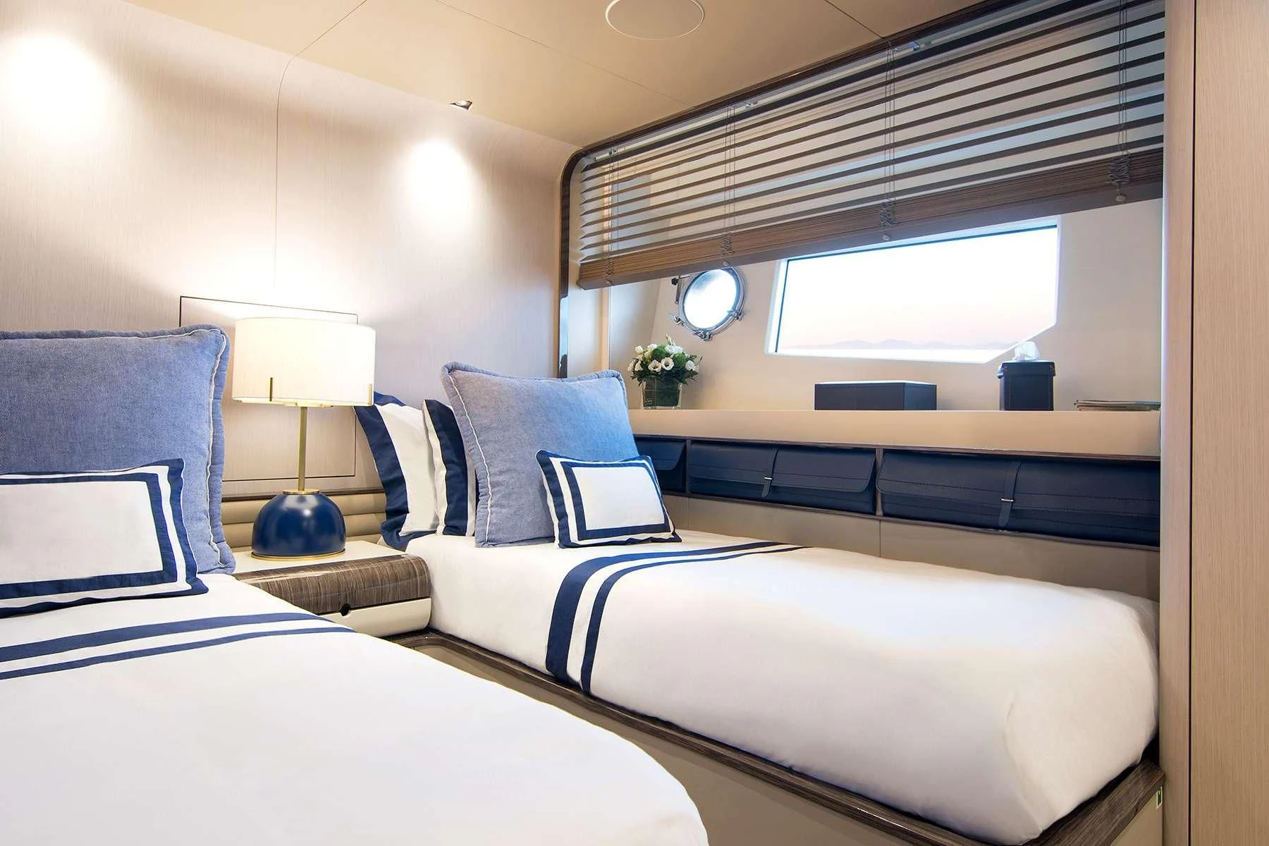 a room with two beds aboard MEMORIES TOO Yacht for Sale