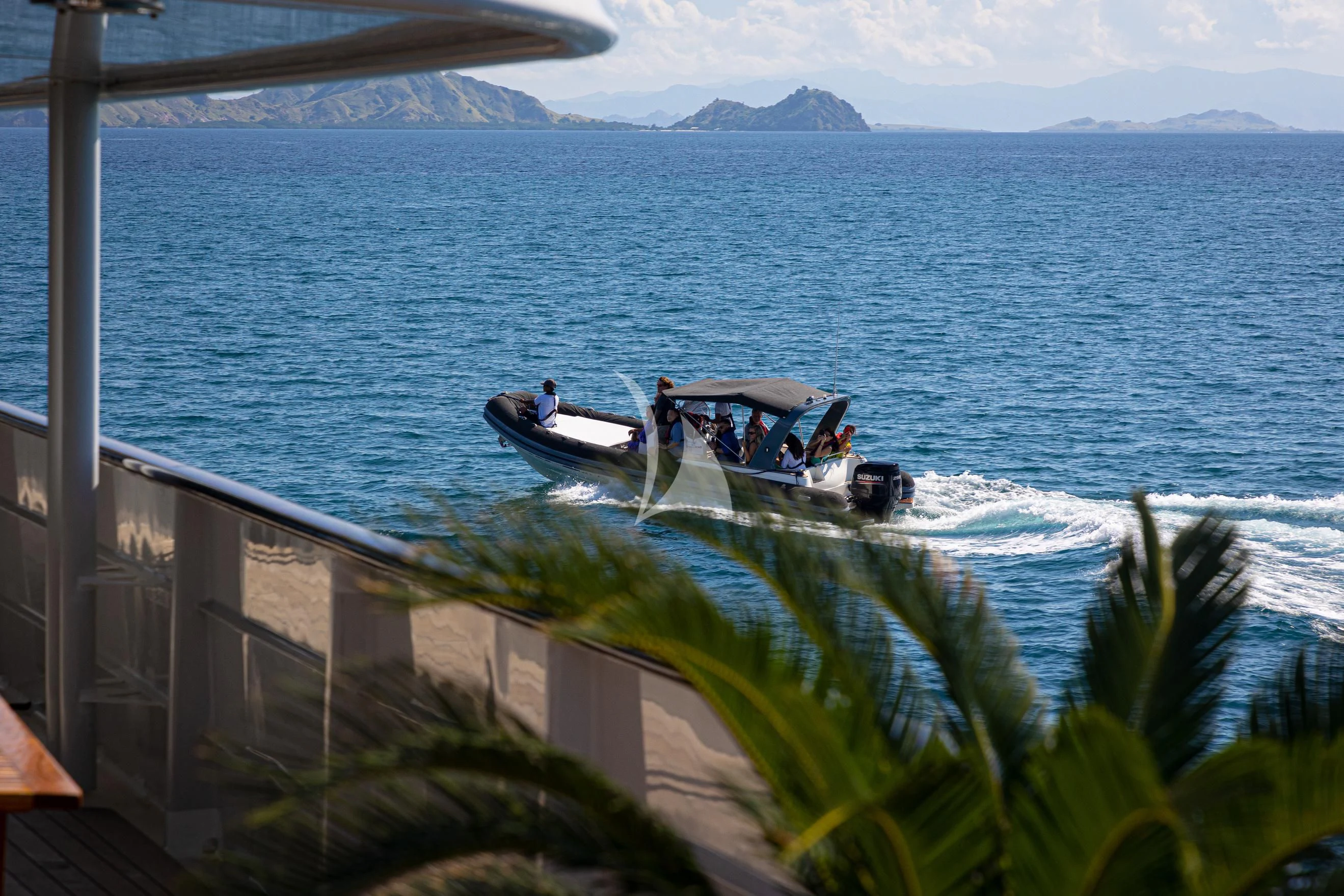 a boat sailing on the sea aboard AQUA BLU Yacht for Sale