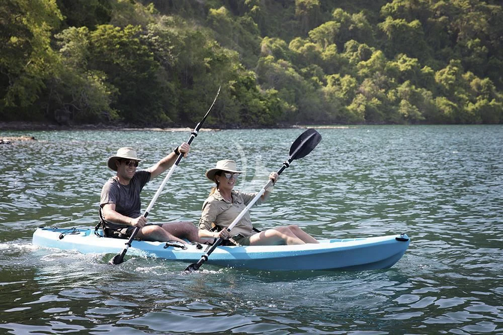two men in a boat aboard AQUA BLU Yacht for Sale