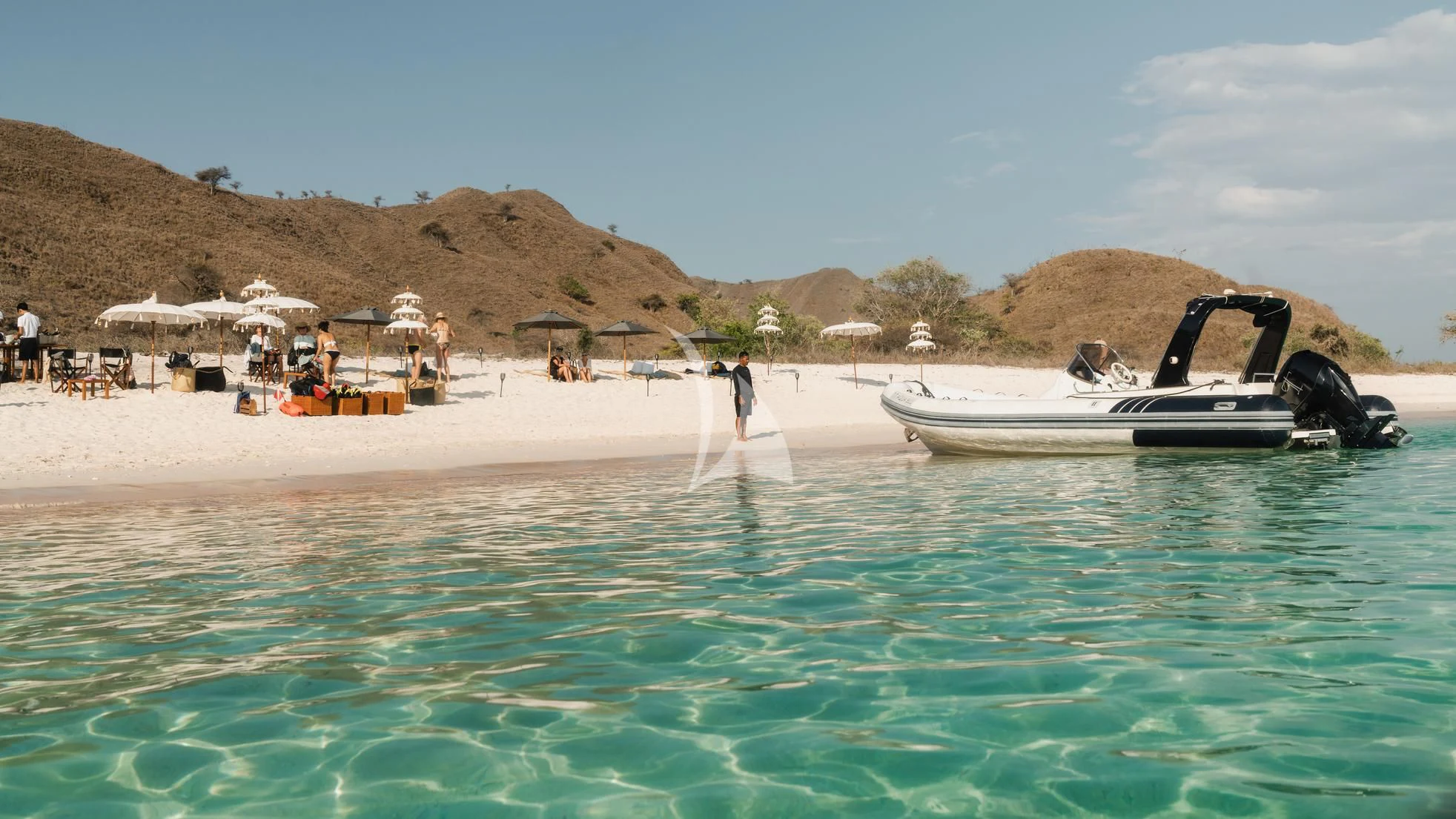 a boat in the water aboard AQUA BLU Yacht for Sale