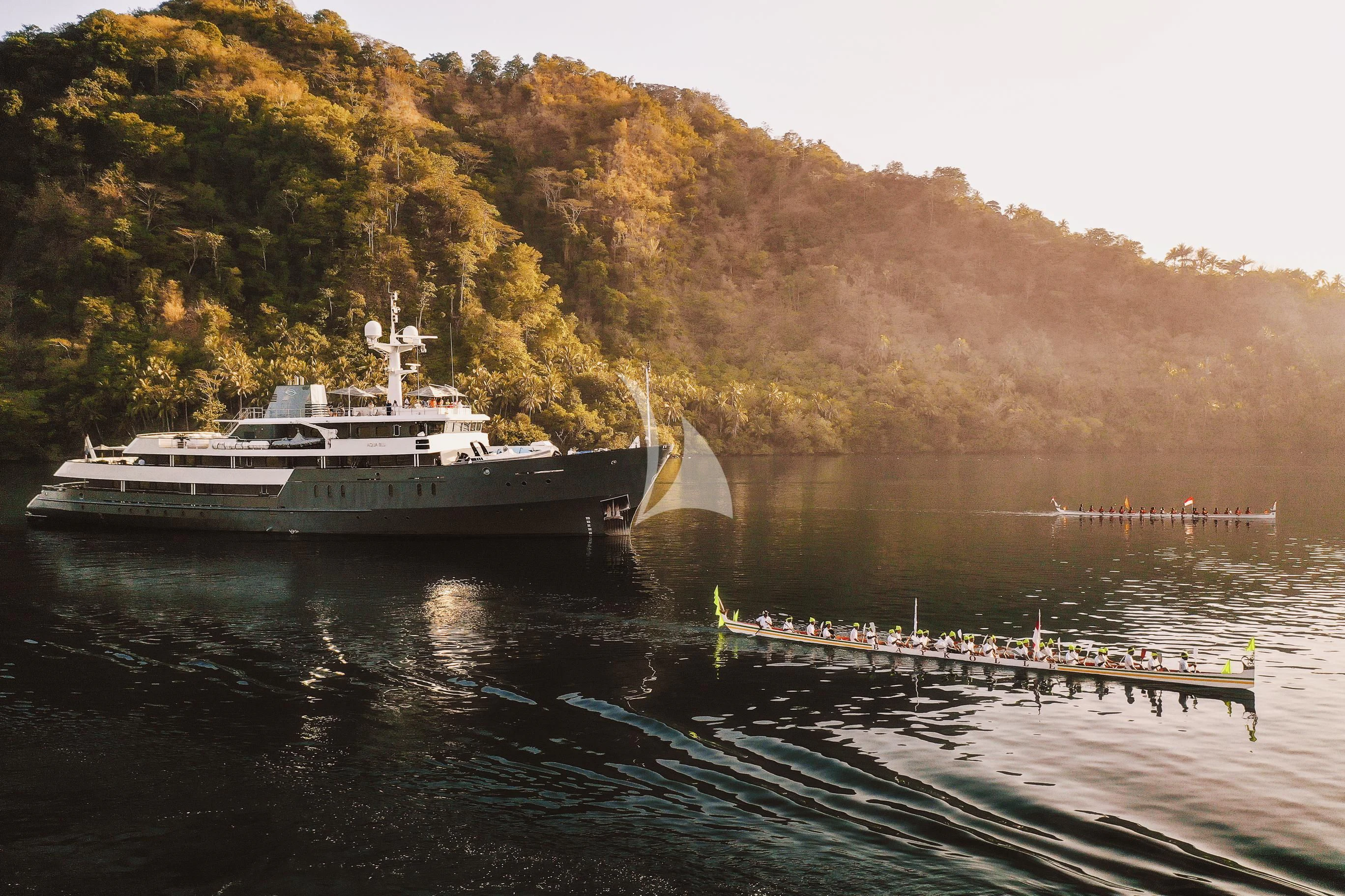 a boat on the water aboard AQUA BLU Yacht for Sale