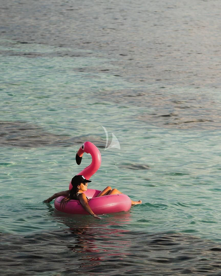 a person in a pink kayak aboard AQUA BLU Yacht for Sale