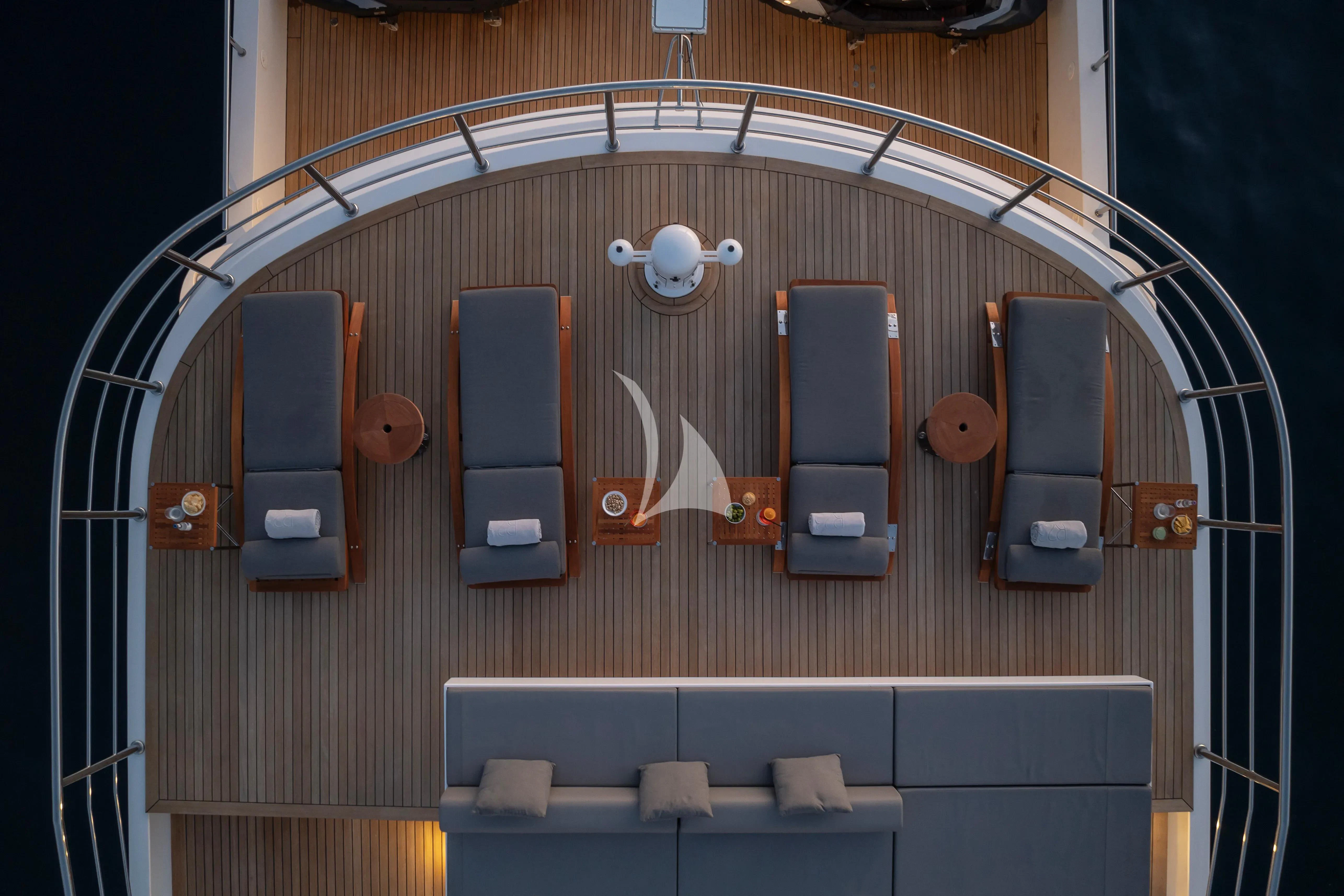 a wooden panel with a few doors aboard R23 Yacht for Charter
