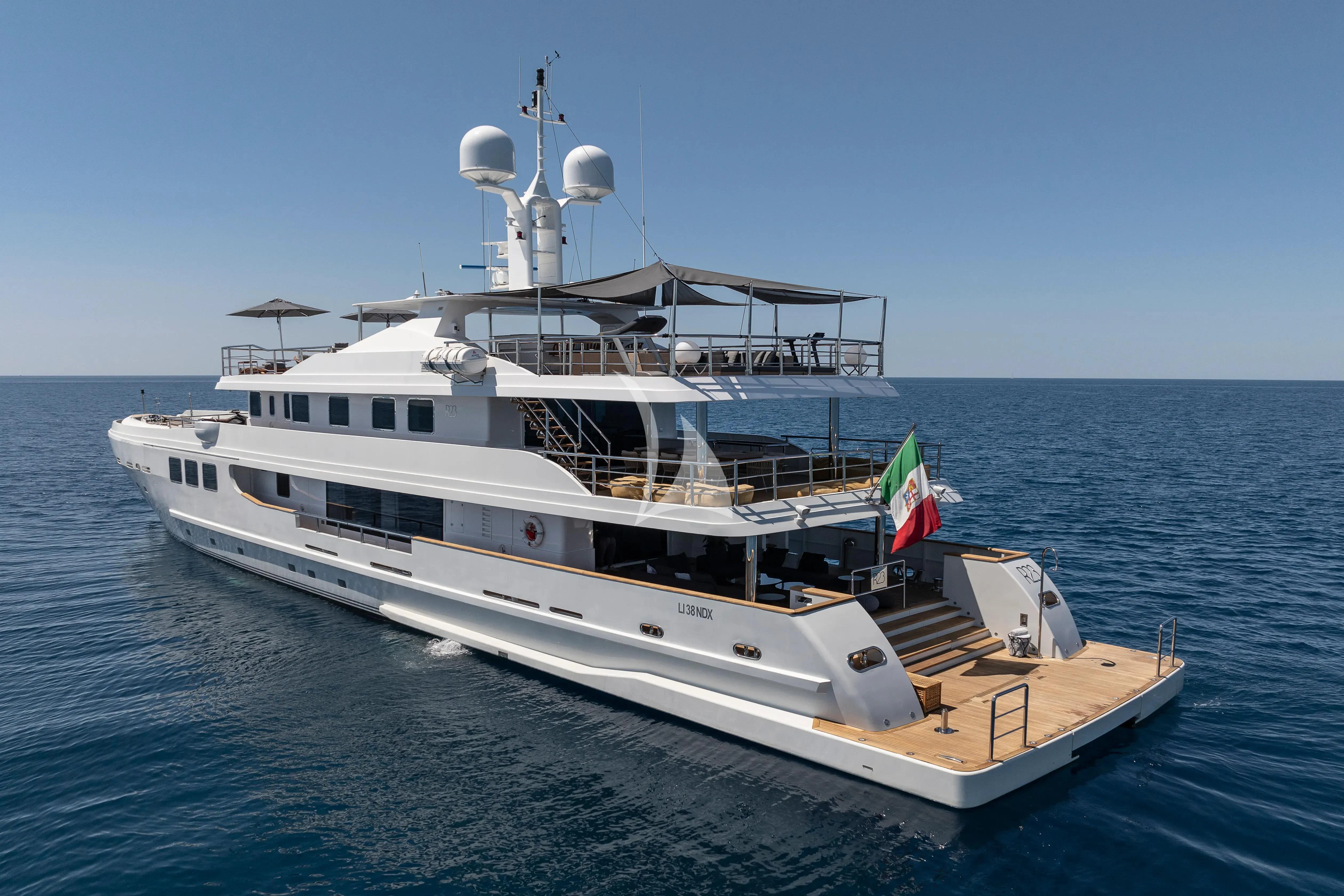 a large white boat on the water aboard R23 Yacht for Charter
