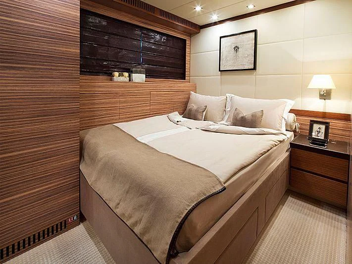 a bed in a room aboard ALEON Yacht for Sale