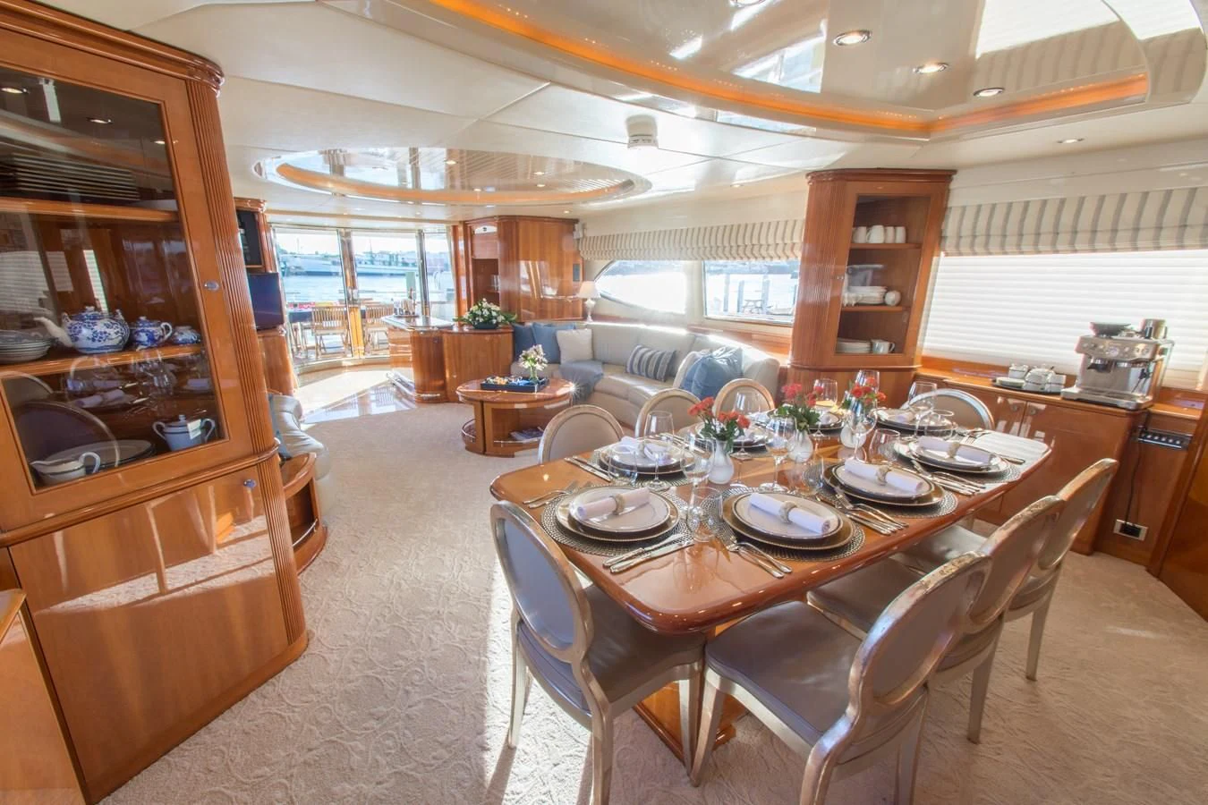 a dining room with a table and chairs aboard NO NAME AZIMUT 100 JUMBO Yacht for Sale