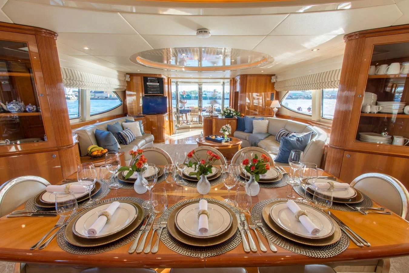 a dining table set for a dinner aboard NO NAME AZIMUT 100 JUMBO Yacht for Sale
