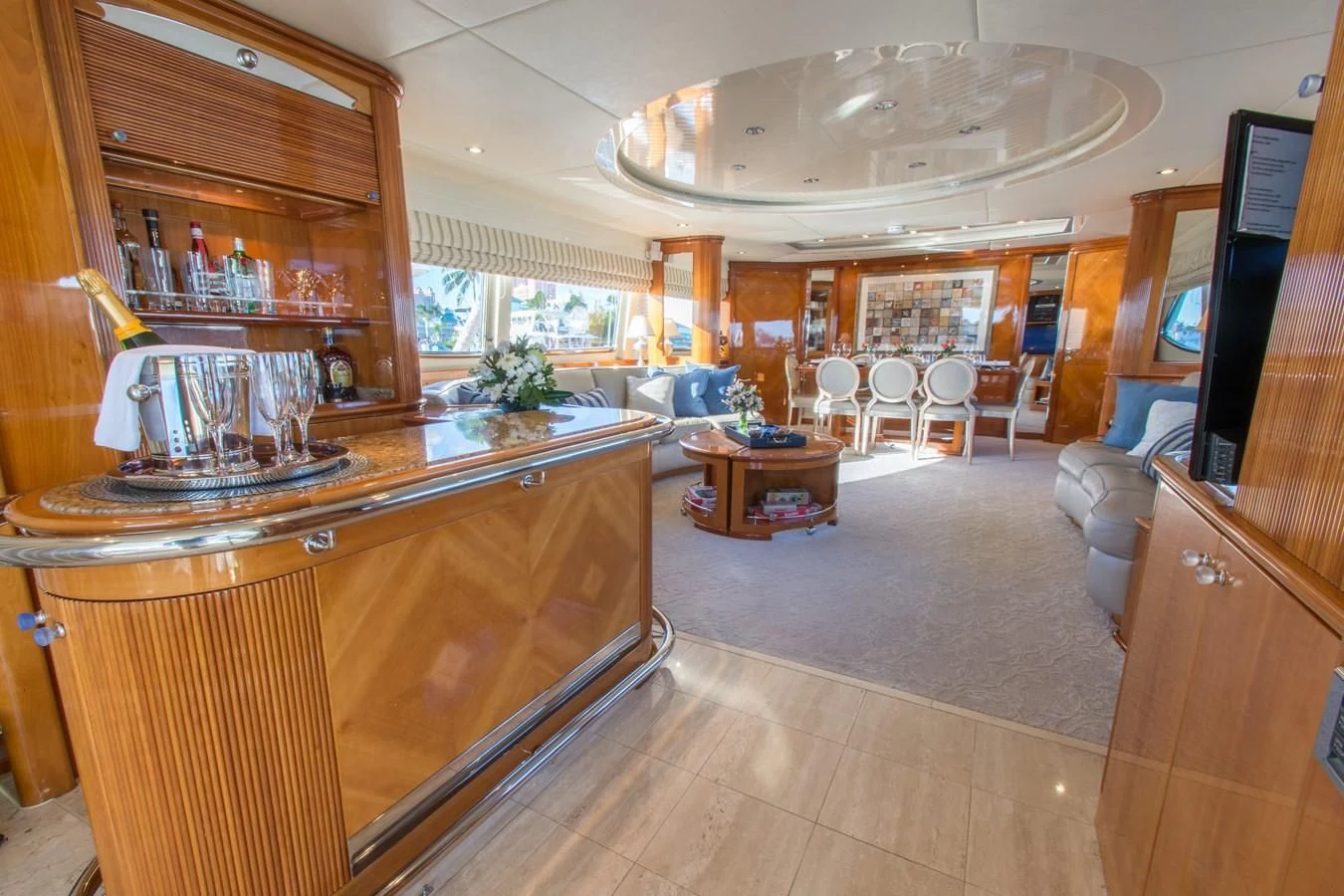 a kitchen with a large island aboard NO NAME AZIMUT 100 JUMBO Yacht for Sale