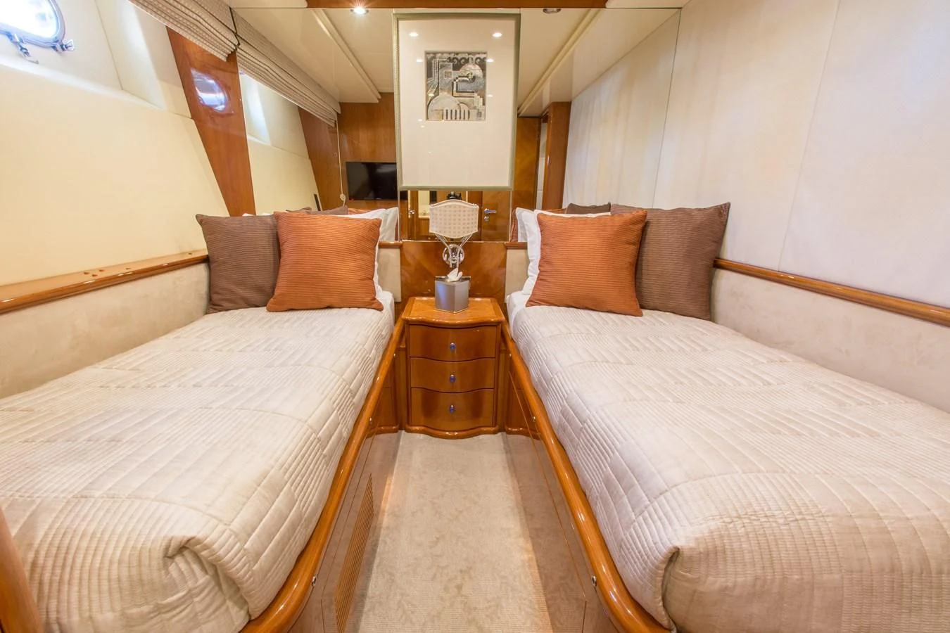 a room with two beds aboard NO NAME AZIMUT 100 JUMBO Yacht for Sale