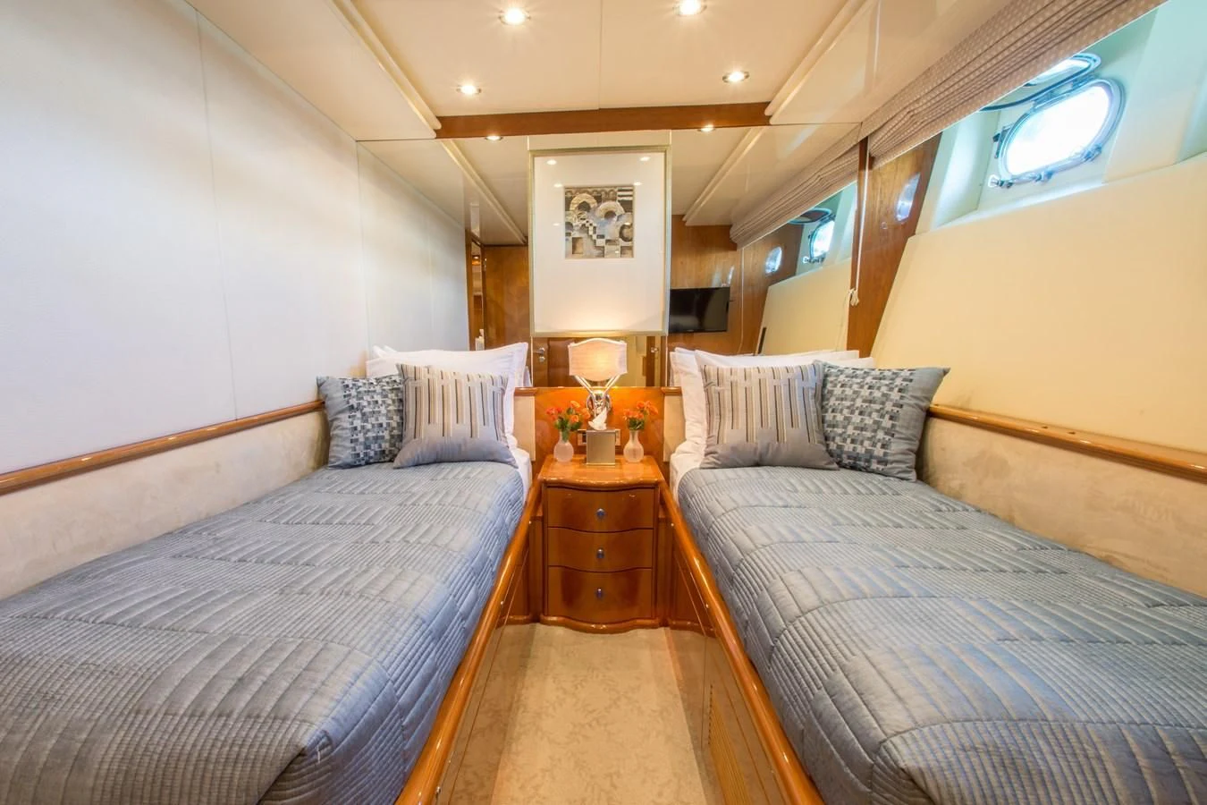a room with two beds aboard NO NAME AZIMUT 100 JUMBO Yacht for Sale