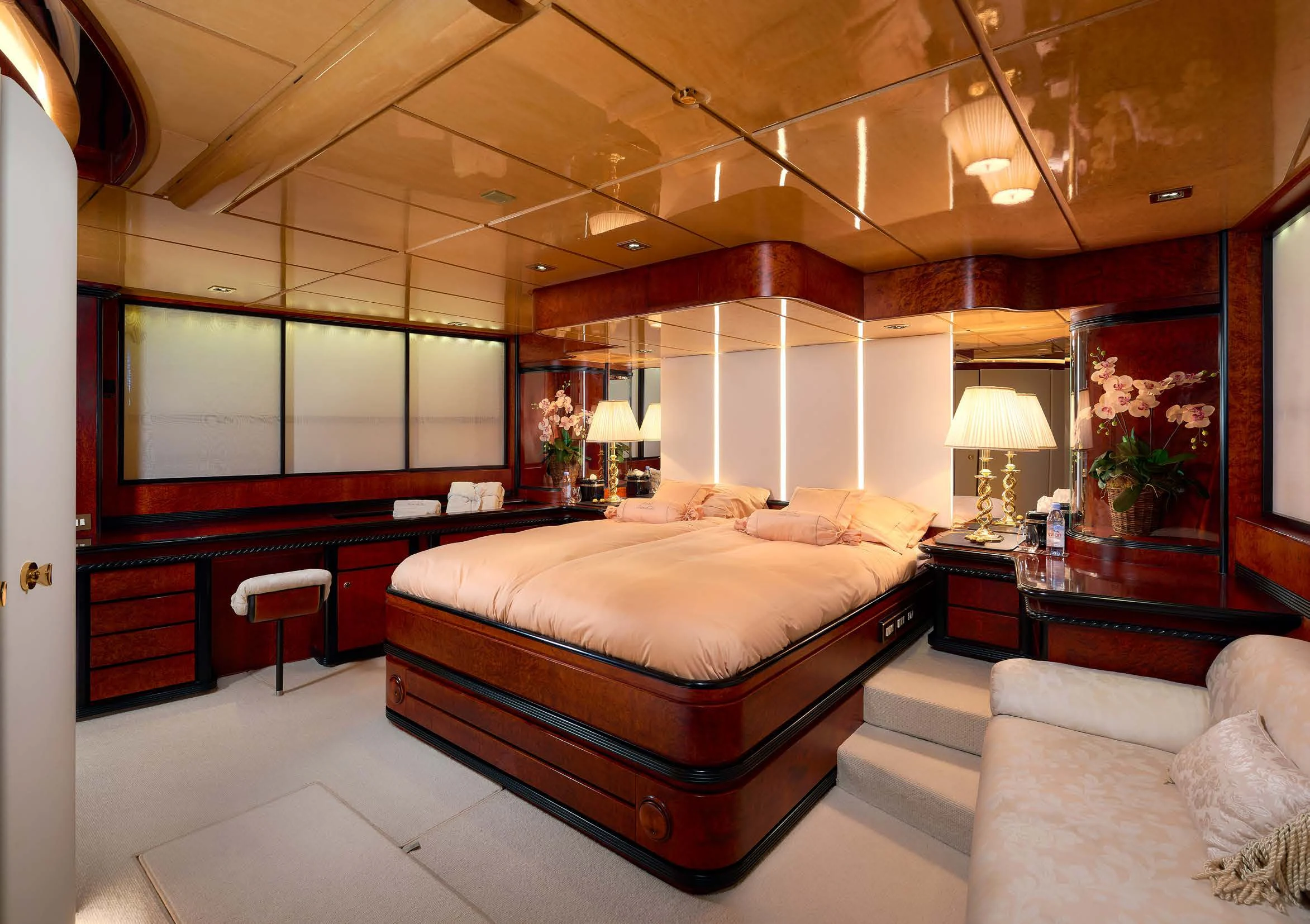 a large bedroom with a large bed aboard LADY SUNSHINE Yacht for Sale