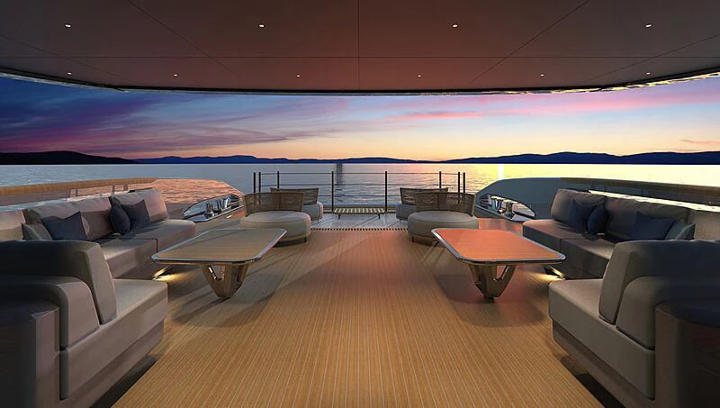 a room with a couch and a table and a pool aboard INFINITY Yacht for Sale