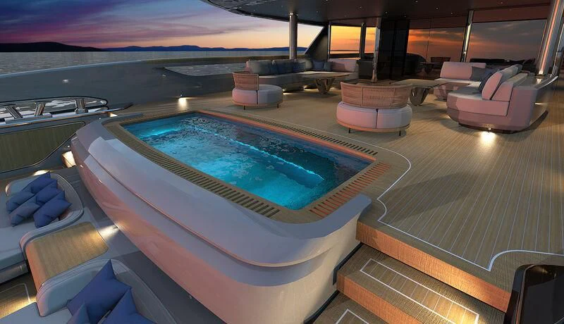a pool in a room aboard INFINITY Yacht for Sale