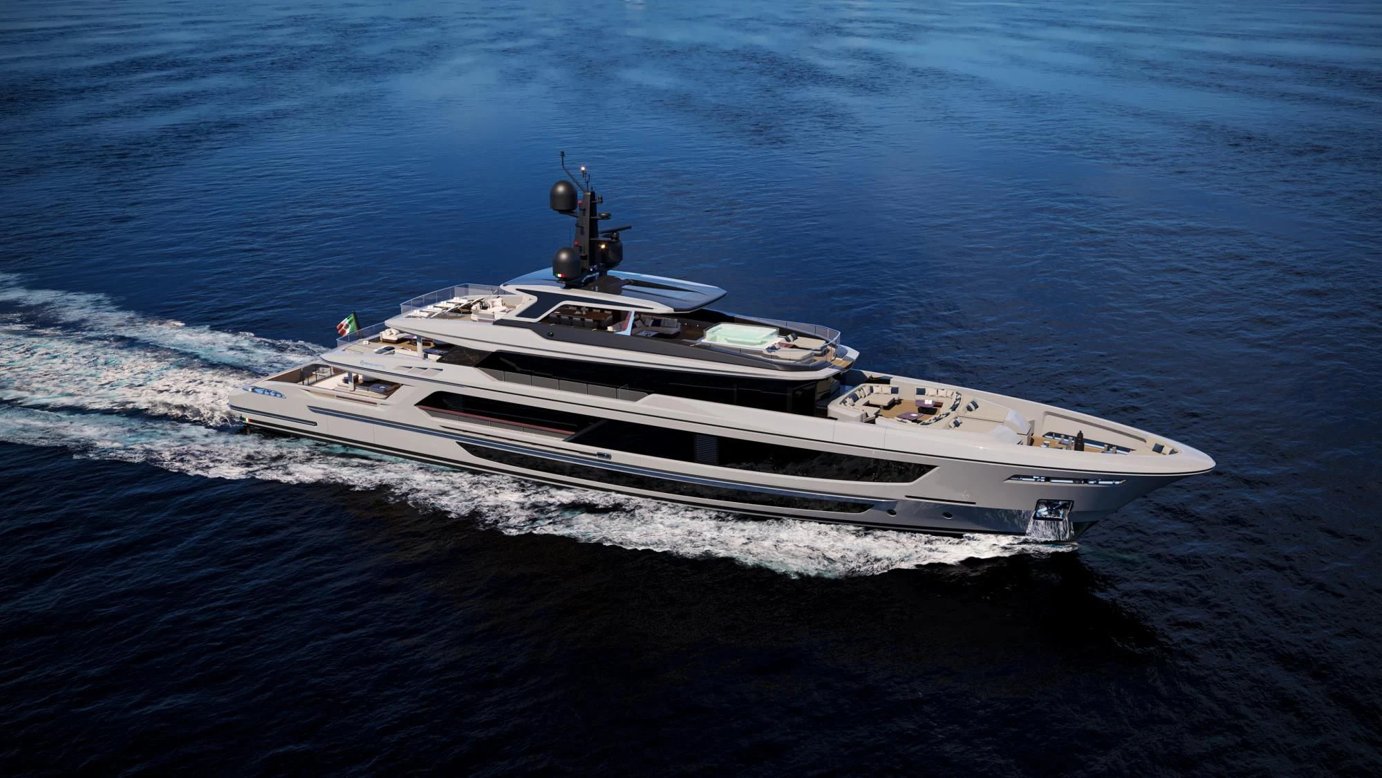 a white yacht in the ocean aboard INFINITY Yacht for Sale