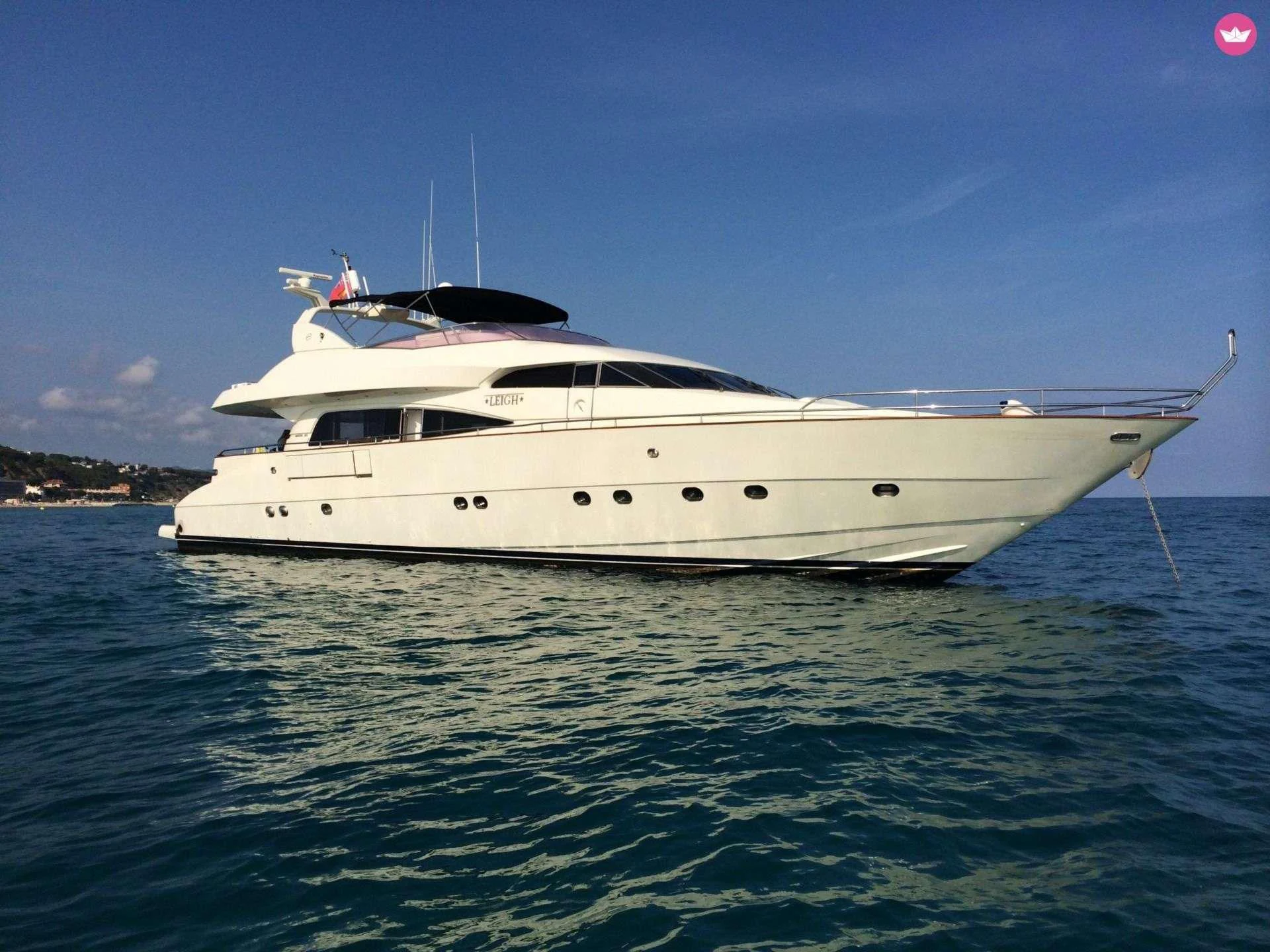 a white yacht in the water aboard LEIGH Yacht for Sale