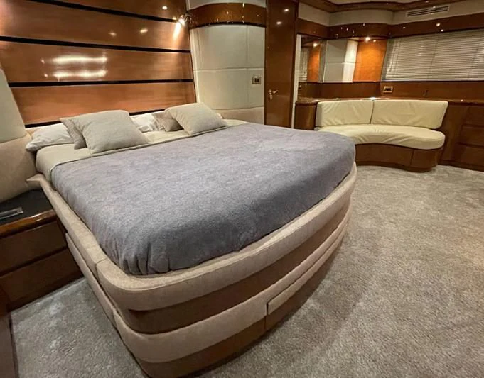 a bed in a room aboard LEIGH Yacht for Sale