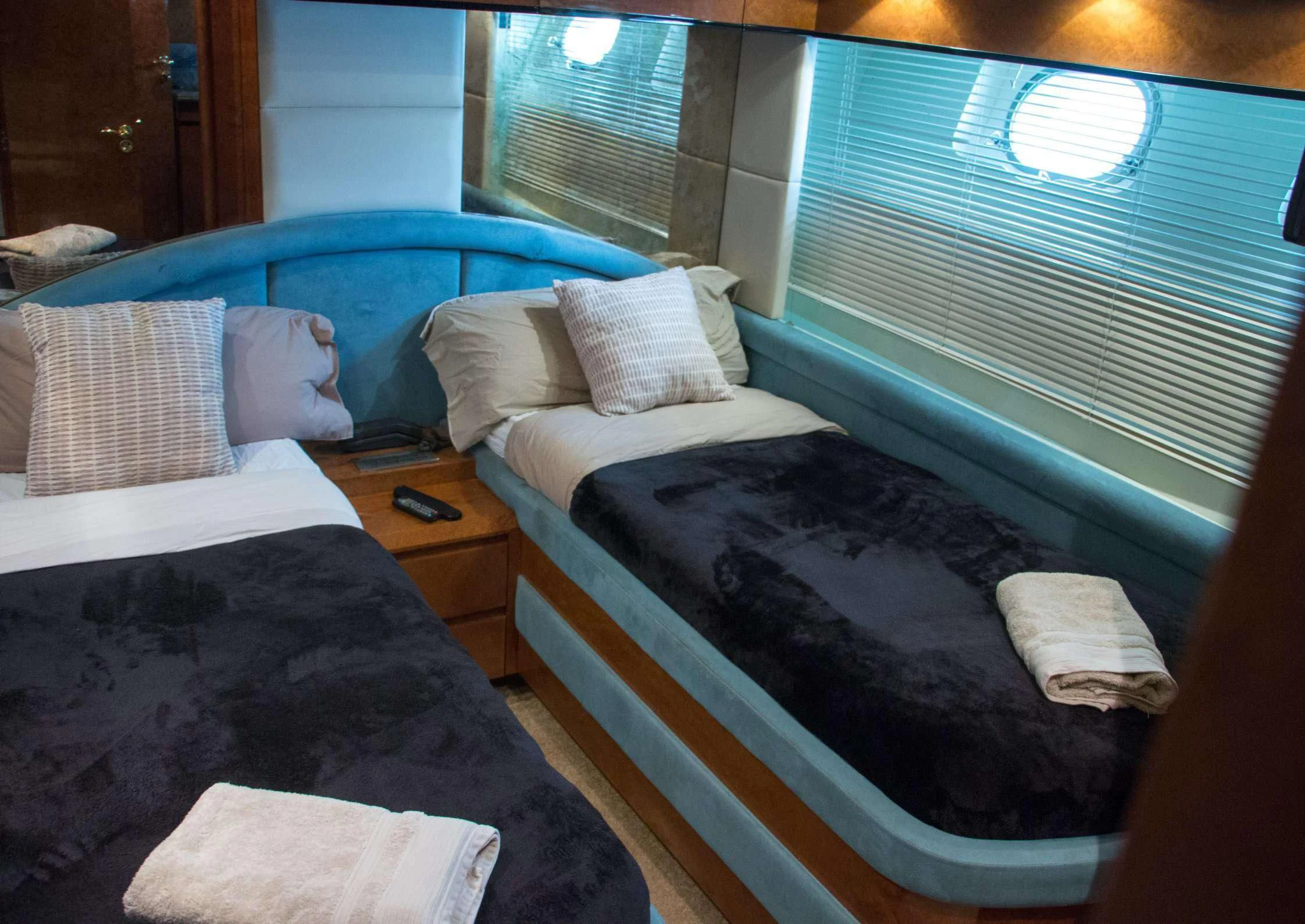 a couple of beds in a room aboard LEIGH Yacht for Sale