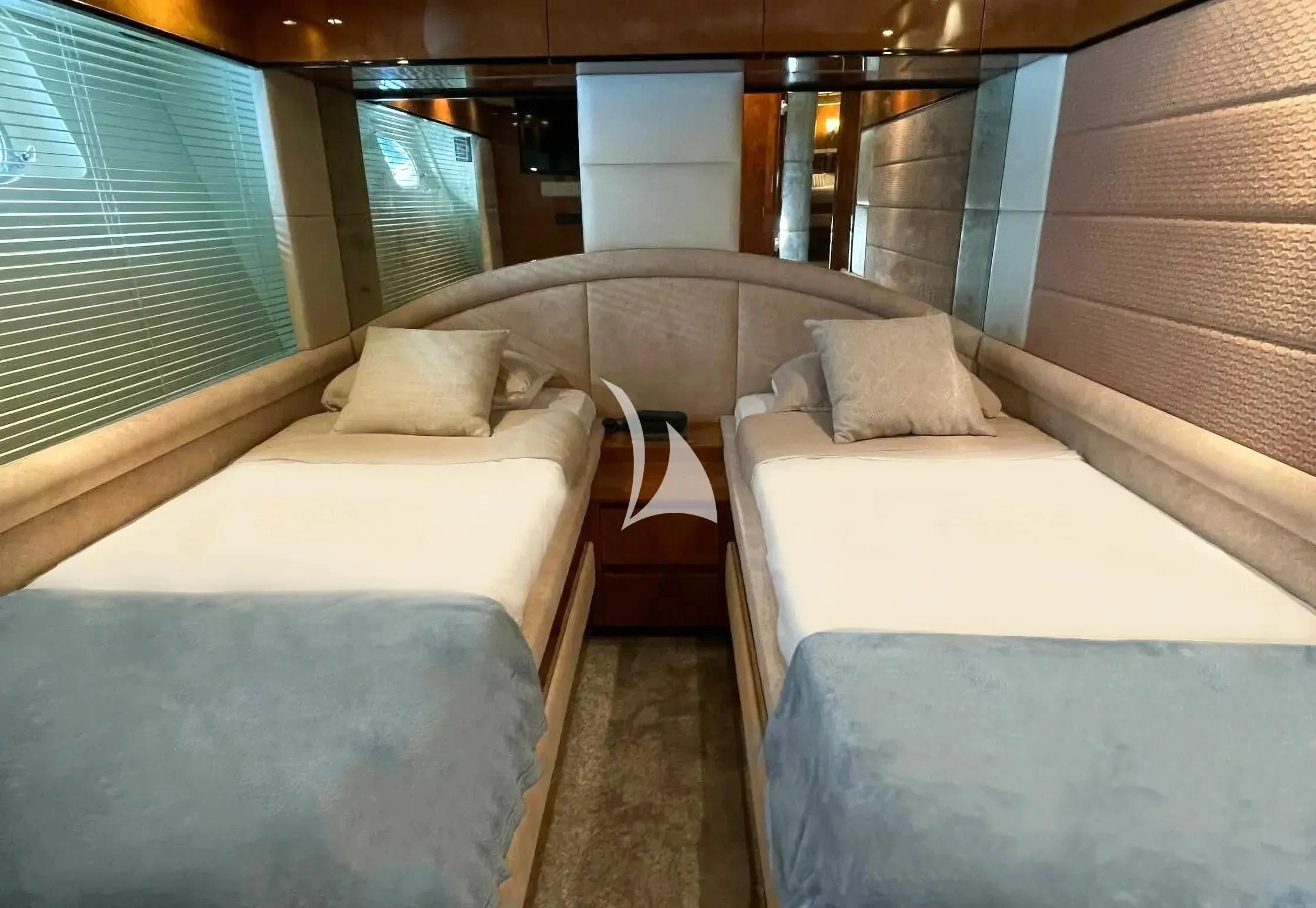 a room with couches and a window aboard LEIGH Yacht for Sale
