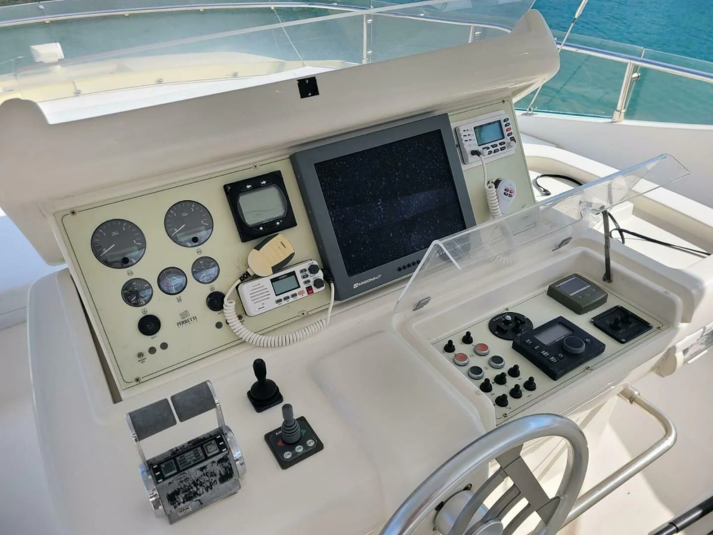 a control panel with buttons and knobs aboard SEDROP Yacht for Sale