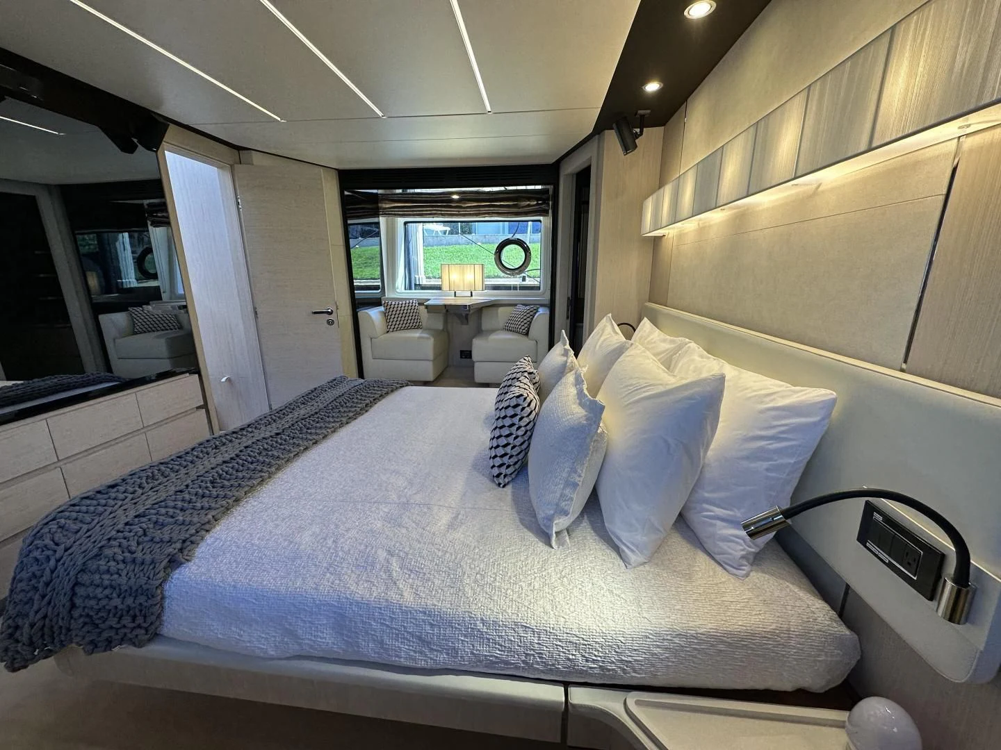 a bed in a car aboard VELOCITY Yacht for Sale