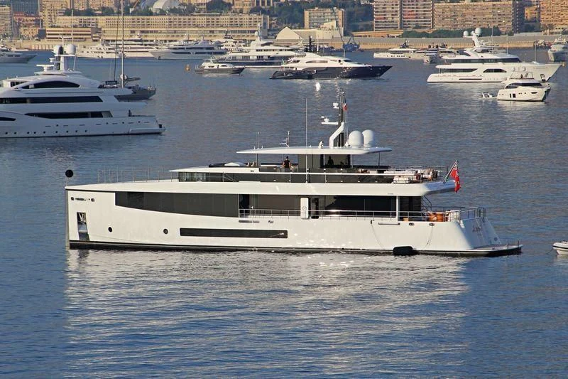 a large white yacht in the water aboard QUINTET Yacht for Sale