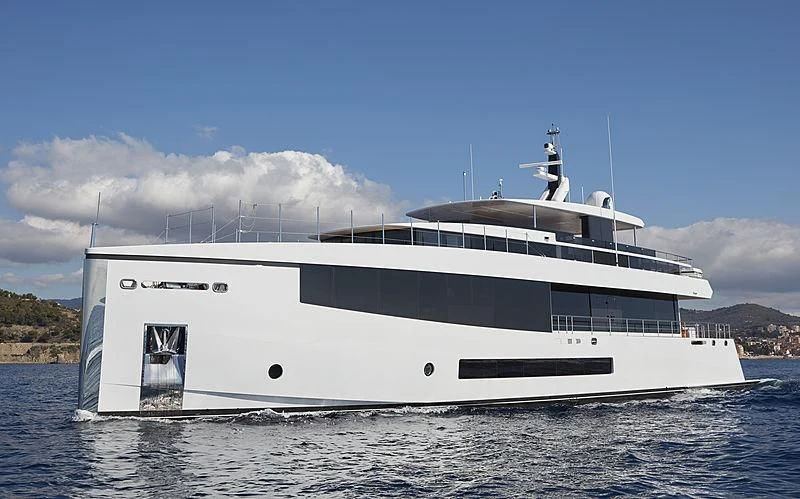a white yacht on the water aboard QUINTET Yacht for Sale