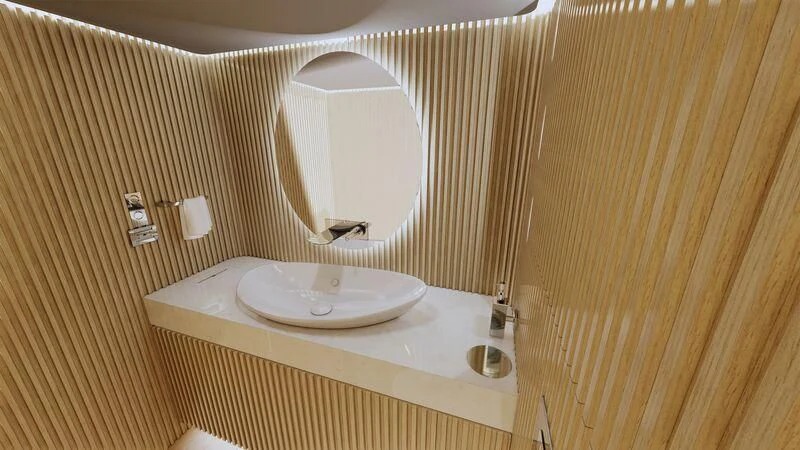 a small bathroom with a toilet aboard AZURE III Yacht for Sale