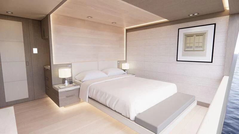 a room with two beds aboard AZURE III Yacht for Sale
