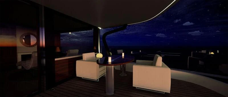 a room with a table and chairs aboard AZURE III Yacht for Sale