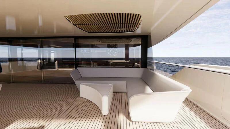 a room with a large window and a view of the ocean aboard AZURE III Yacht for Sale