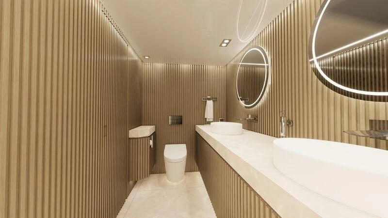 a bathroom with a sink toilet and a bathtub aboard AZURE III Yacht for Sale
