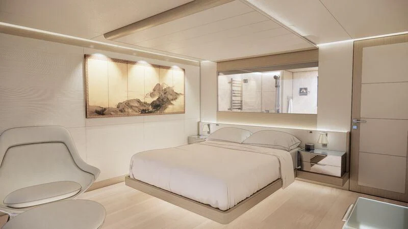 a room with two beds aboard AZURE III Yacht for Sale