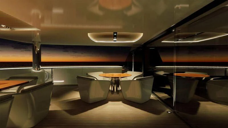a close-up of a table aboard AZURE III Yacht for Sale