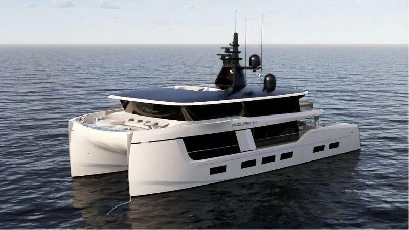 a white boat in the water aboard AZURE III Yacht for Sale