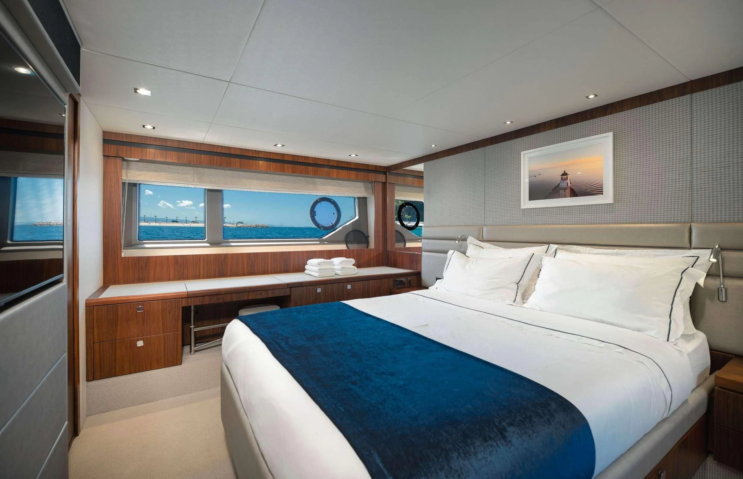 a bed in a room aboard HIDEAWAY Yacht for Charter