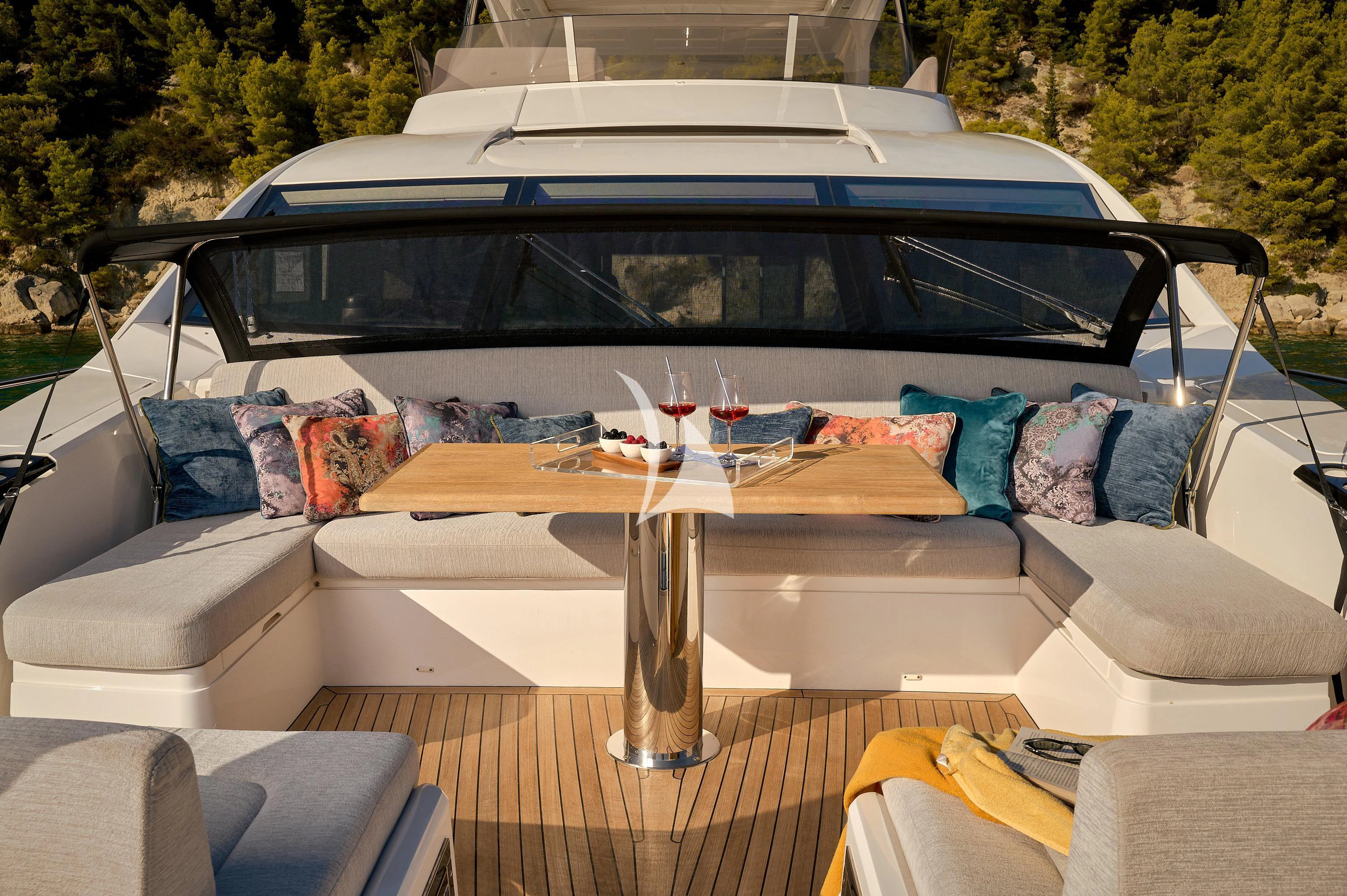 a white car with a glass top aboard HIDEAWAY Yacht for Charter