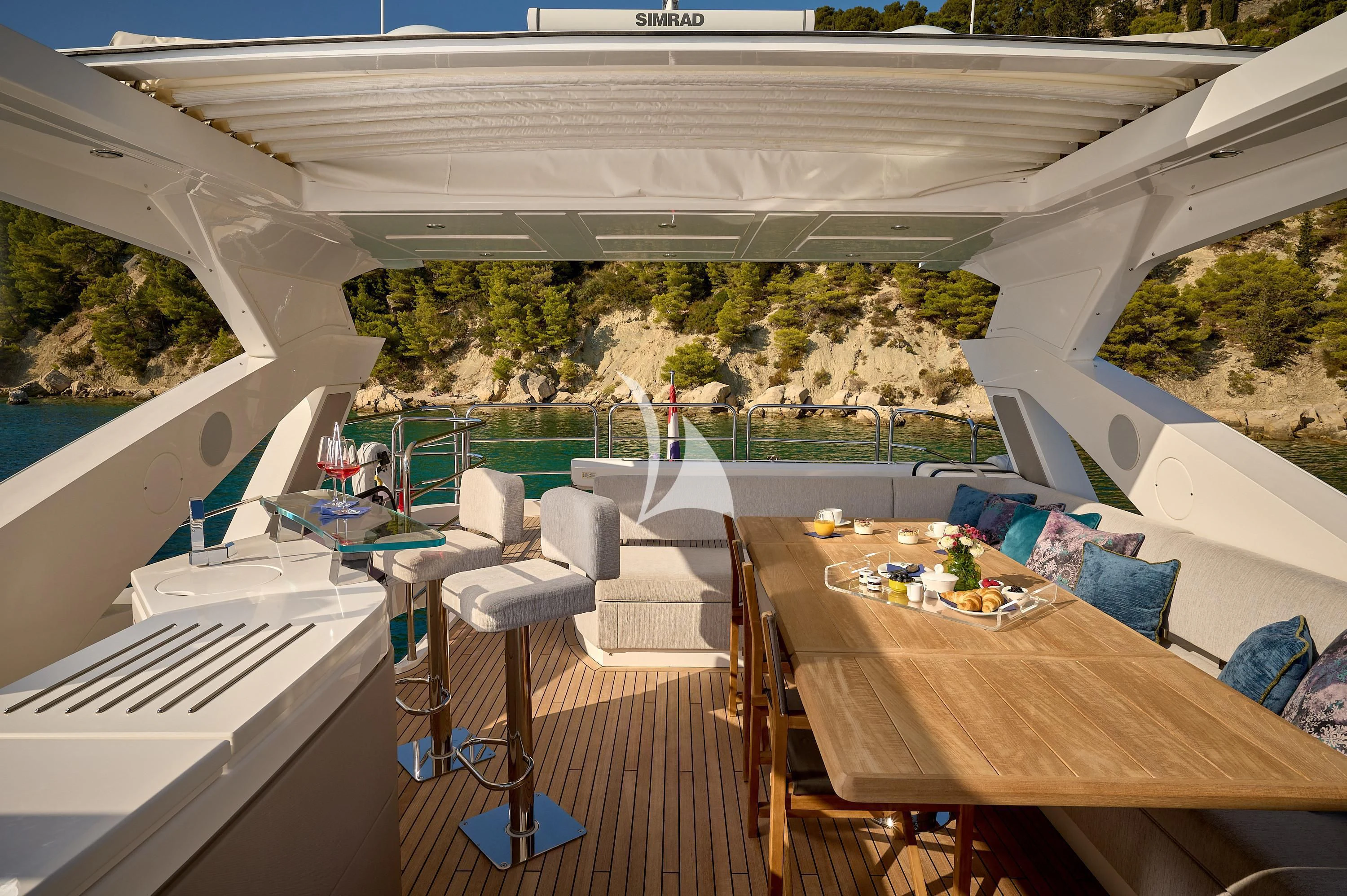 a room with a table and chairs aboard HIDEAWAY Yacht for Charter