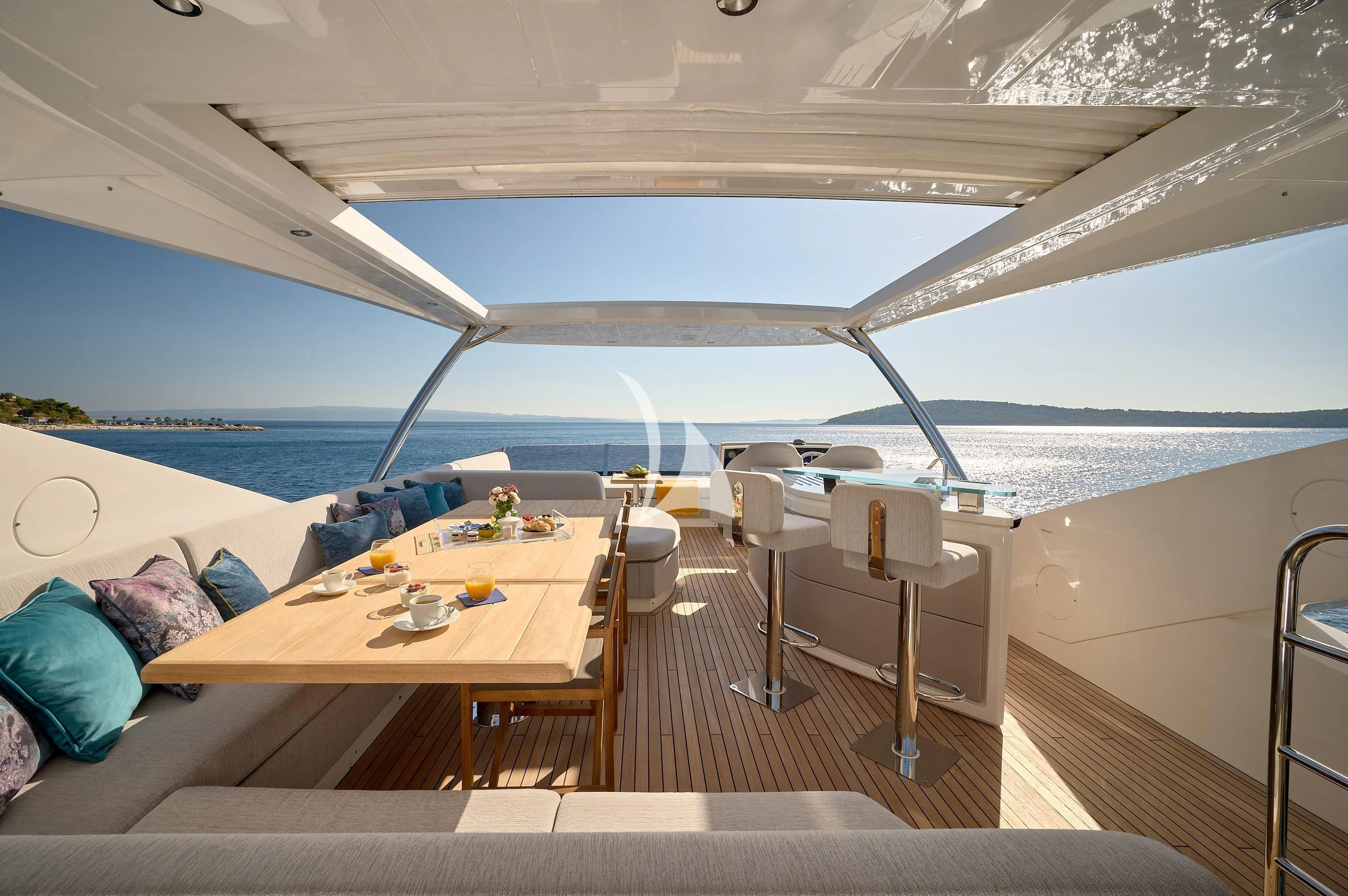 a room with a table and chairs aboard HIDEAWAY Yacht for Charter