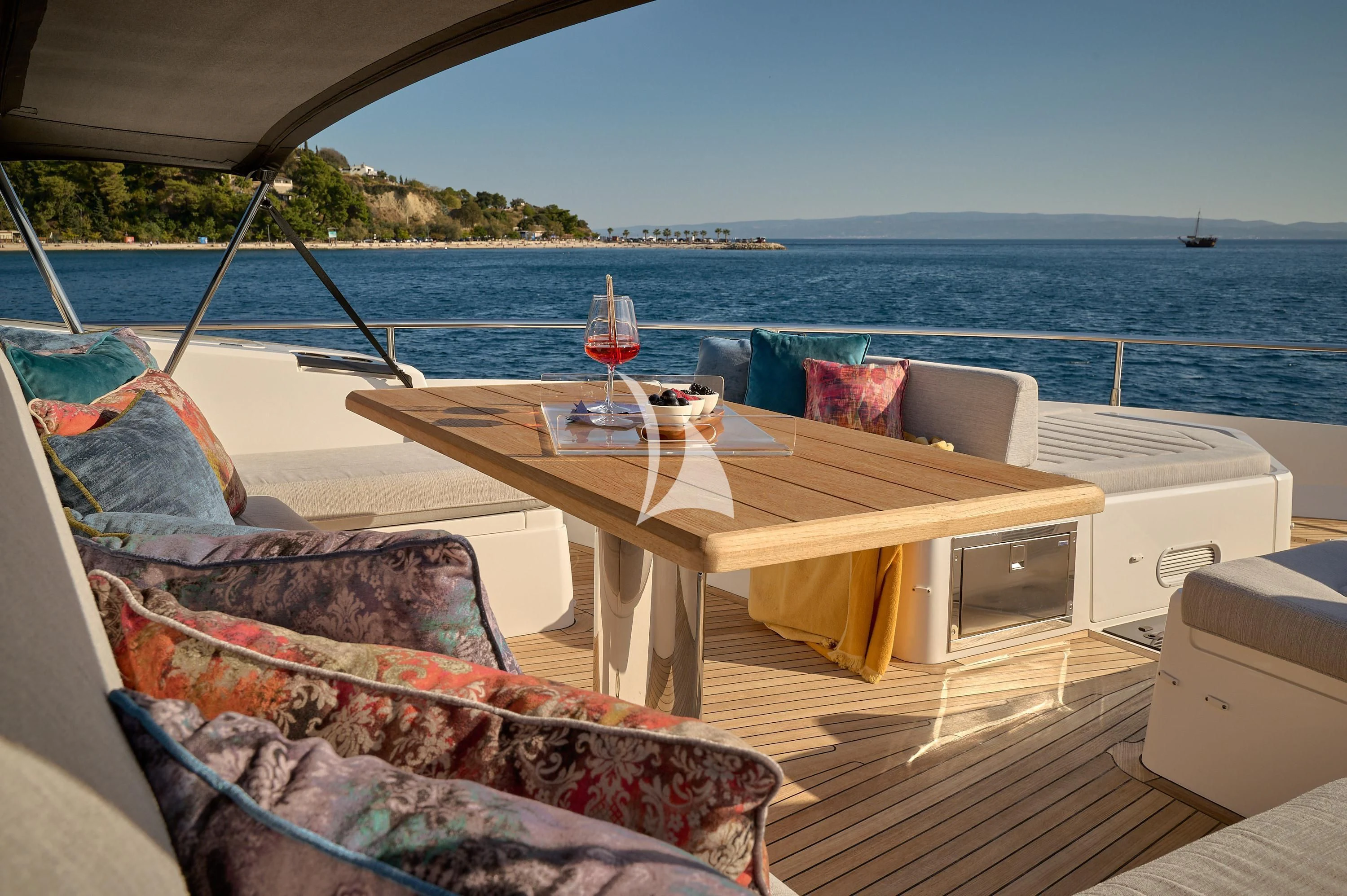 a table on a boat aboard HIDEAWAY Yacht for Charter