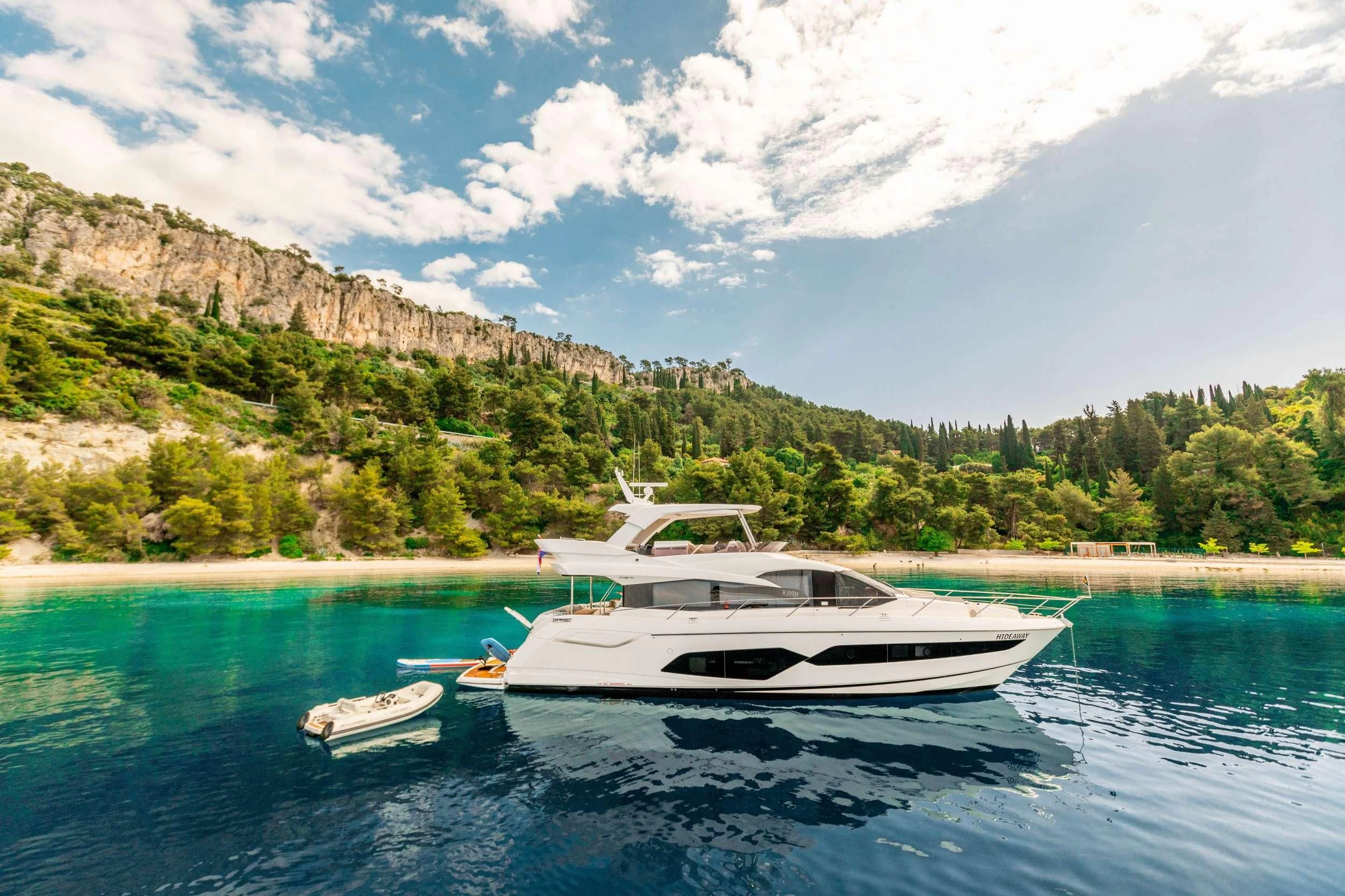 a boat on the water aboard HIDEAWAY Yacht for Charter