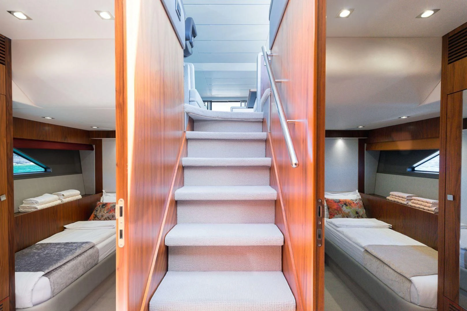 a set of stairs leading to a bedroom aboard HIDEAWAY Yacht for Charter
