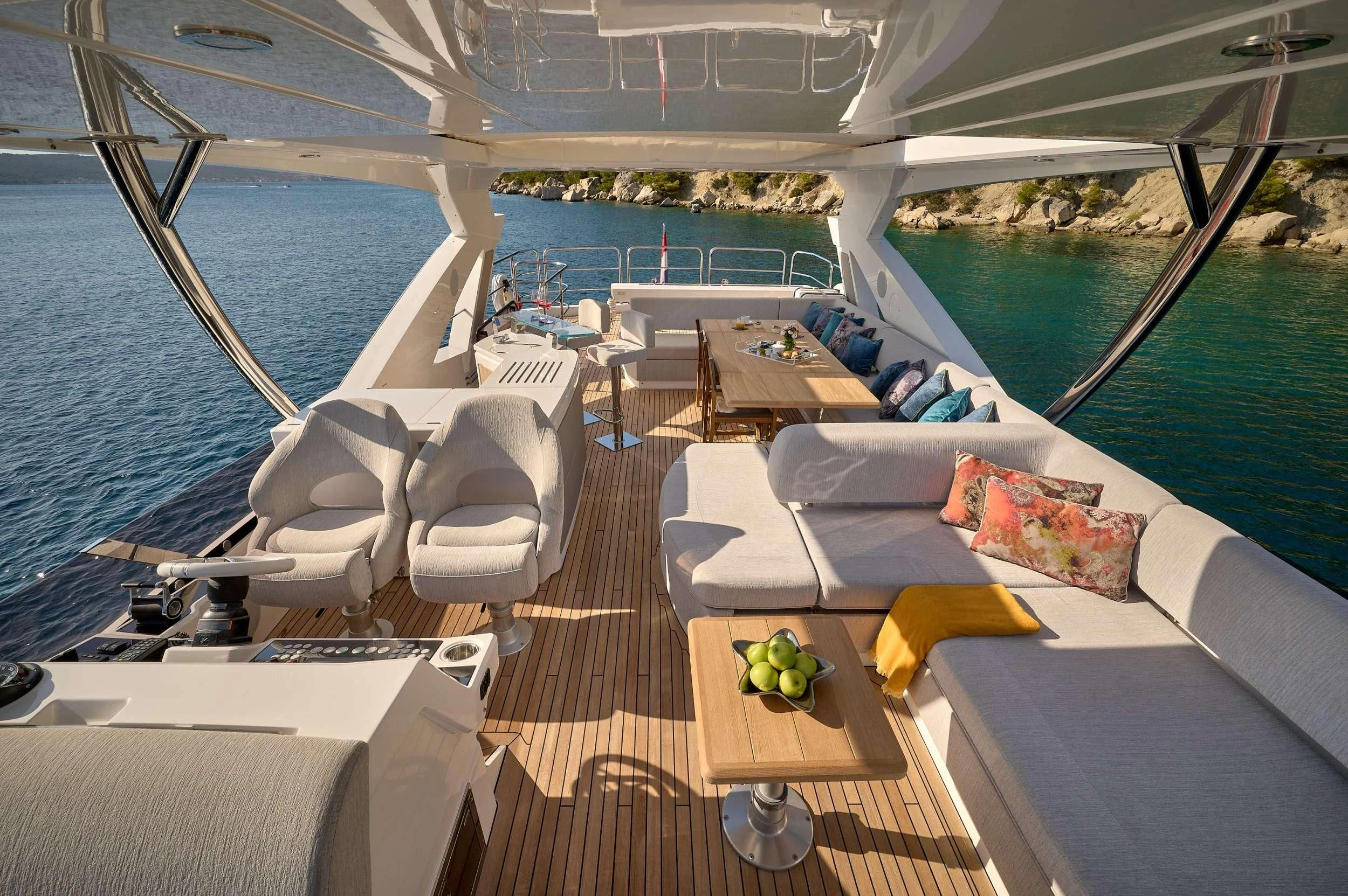a lounge area on a boat aboard HIDEAWAY Yacht for Charter
