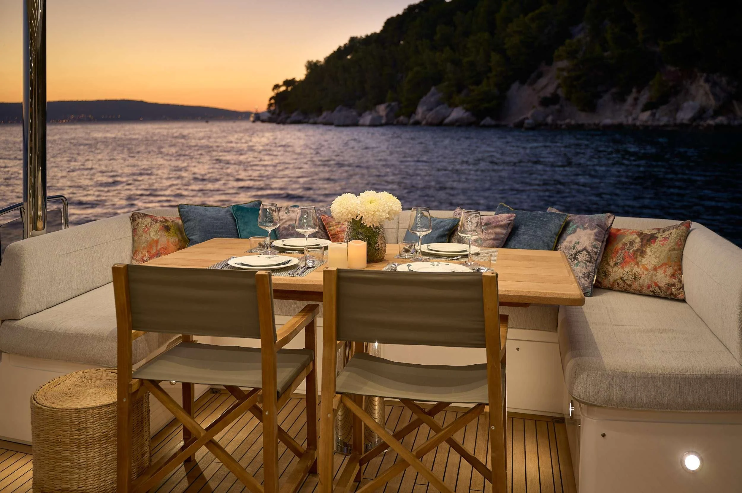 a table set for a meal aboard HIDEAWAY Yacht for Charter