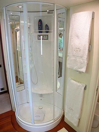 a large glass shower unit aboard LADY IN BLUE Yacht for Sale