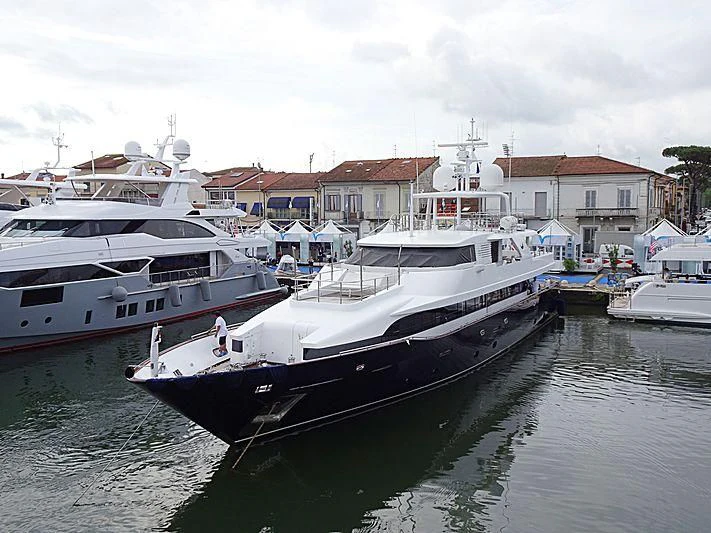 a group of boats in a harbor aboard LADY IN BLUE Yacht for Sale