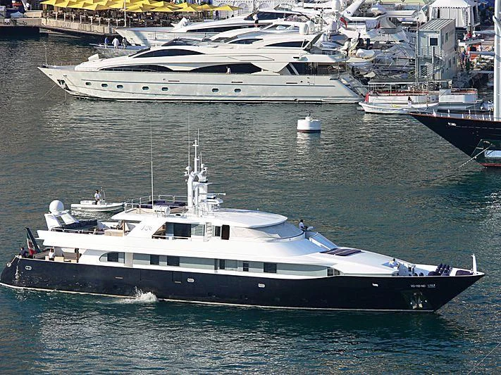 a large boat in the water aboard LADY IN BLUE Yacht for Sale