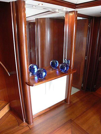 a shelf with blue balls on it aboard LADY IN BLUE Yacht for Sale